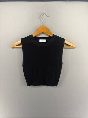 Aritzia Babaton Womens Black Sculpt Knit Squareneck Cropped Tank Top Size XS